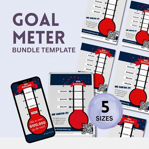 Printable Fundraising Goal Thermometer Bundle for Nonprofit, Election-ready, Customizable Fundraiser Goal Tracker, Digital Download - Etsy