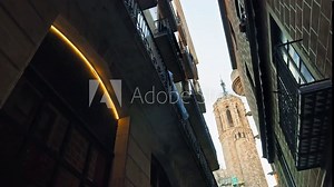 Beautiful balconies and architecture in the Gothic Quarter Barcelona Spain. Beautiful streets with buildings in Catalonia Europe