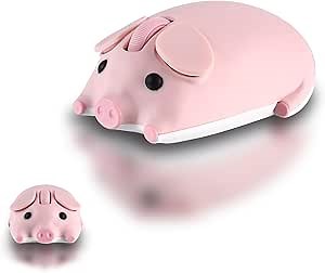 elec Space Cute Pig Design Wireless Mouse Dual Mode Bluetooth & USB Mouse, Silent Operation, Ergonomic, Perfect for Laptops & PCs, Ideal Gift for Animal Lovers and Family (Pink)