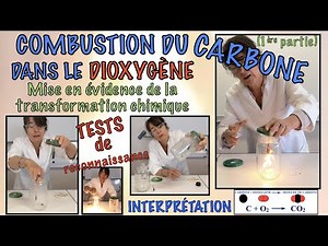Combustion du carbone dans le dioxygène. Interprétation. Equation de la réaction. Cours 4ème et +