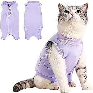 Idepet Cat Surgery Recovery Suit Kitten Onesie for Cats After Surgery Female Breathable Kitty Spay Suit for Abdominal Wound Skin Diseases E-Collar Alternative Wear(Purple,M)