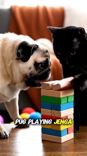 Pug vs. Cat: The Ultimate Jenga Showdown!