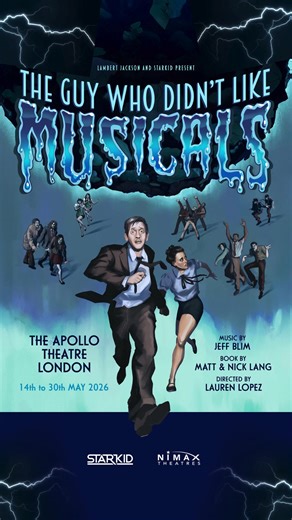 StarKid’s The Guy Who Didn’t Like Musicals lands at The Apollo Theatre from 14th May 2026 🧟🎶 An alien takeover, a town losing control, and a musical you can’t escape - this darkly comic riff on classic sci-fi horror brings dark laughs, ridiculous twists, and a whole town belting like their lives depend on it - because they kind of do. 🎟️ Book your seats now! | Nimax Theatres