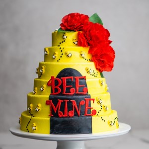 Easier than it looks, I promise! For those looking to get serious in the world of cake decorating, this cake is repetitive enough to speed up that muscle memory knowledge of yours! Lots of crumb coating and covering here, using my buttercream recipe: 300 grams unlisted butter 300 grams vegetable shortening 1.2kg icing sugar 2 tsp vanilla 3 to 4 tablespoons milk yellow gel food colour I found these little edible bee decorations at Coles of all places! Woolworths have Bumble bee’s, but they may ha