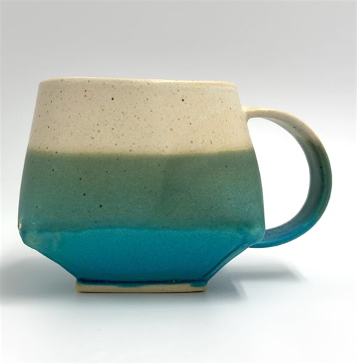 Handmade Folded Stoneware Mug – Matte Blue & Cream Pottery, 9 Oz - Etsy