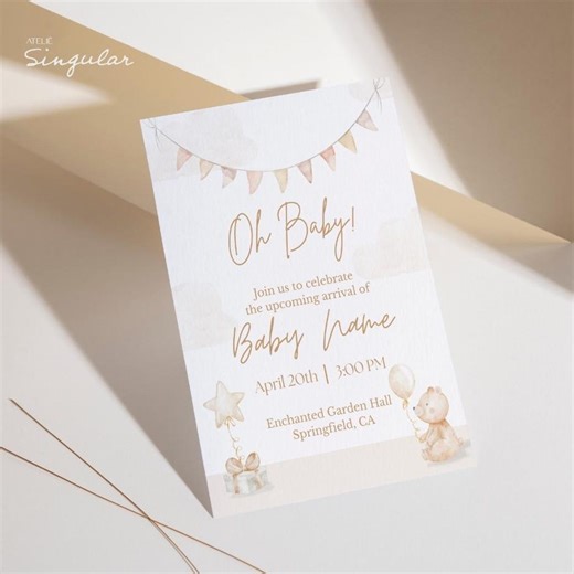 Neutral Baby Shower Invitation, Boho Baby Shower Invite, Oh Baby Invitation, Gender Neutral Baby Shower, Editable Canva Template - Etsy