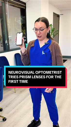Part 2: Our neurovisual optometrist explains how scrolling on her phone would make her feel awful 📱😵‍💫 The constant visual motion, focusing, and eye teaming required while scrolling can be extremely uncomfortable when the eyes are not working together properly. Now she’s trying her own prism correction and feeling the difference for herself. 👓 If scrolling, reading, driving, or busy environments make you feel dizzy, nauseous, strained, or overwhelmed, consider getting evaluated for Binocular