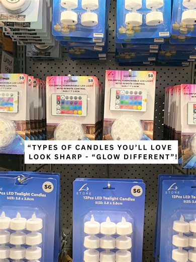 Find the perfect glow for any occasion at Look Sharp! From LED tea lights to scented candles and classic pillar styles ! #Candles #LEDCandles #TeaLightCandles #ScentedCandles #PillarCandles #HomeDecor