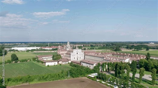 Nice view of Certosa di Pavia Gra-Car (Gratiarum Carthusia, Monastery of Santa Maria delle Grazie - Sec. XIV), Pavia, Italy