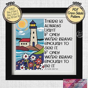 Folk Art Lighthouse Cross Stitch Pattern - There is Always Light Amanda Gorman - Mix and Match - Printable and Pattern Keeper PDF Files - Etsy