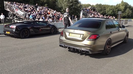 AMG E63S takes on Gallardo Superleggera in speed test