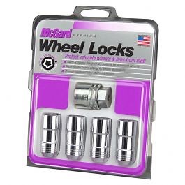Chrome Cone Seat Wheel Lock Set (9/16-18 Thread Size) - Set of 4 Locks and 1 Key
