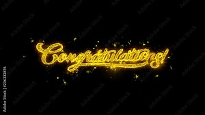 Congratulations Typography Written with Golden Particles Sparks Fireworks Display 4K. Greeting card, Celebration, Party Invitation, calendar, Gift, Events, Message, Holiday, Wishes Festival