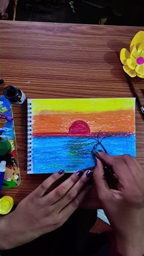 how to draw a easy sunrise painting using crayon #viral youtube shorts #art #fun #drawing #painting