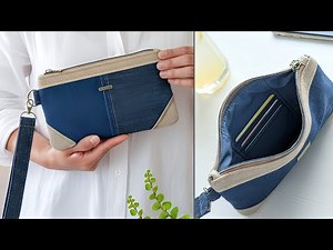 DIY Denim and Plain Wristlet Bag Out of Old Jeans' Leftover Fabric | Upcycled Craft | Bag Tutorial