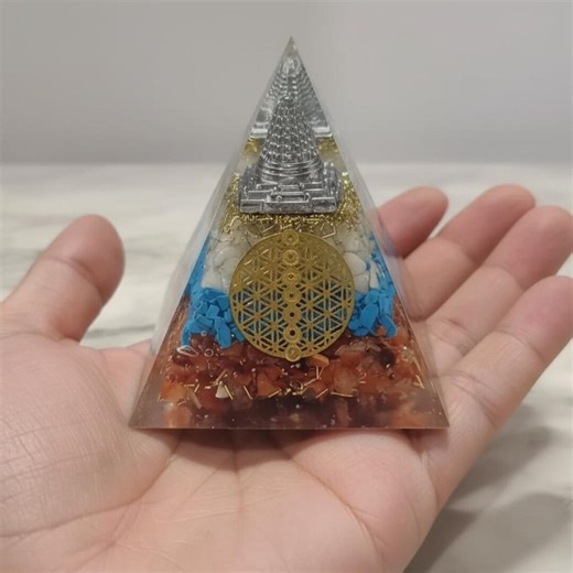 Buy Crystal Orgone Pyramid With Sri yantra tower, Carnelian & turquoise | energy generator | chakra balancing and spiritual healing gift Online in India - Etsy