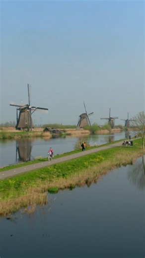 These expertly crafted windmills in the Netherlands have drained water from the land since the 18th century, standing the test of time and remaining reliable alongside modern technology. #EuropeFromAbove is now streaming on Disney . | National Geographic Science