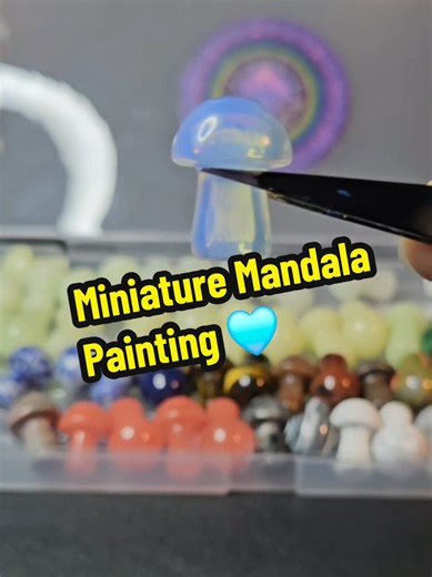 The final color is turquoise in this colorful collection of #tiny mandala mushrooms 🩵 #miniature #trinkets #miniatureart #miniaturepainting