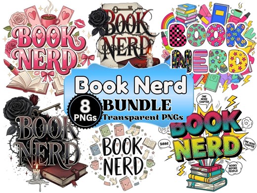 Book Nerd PNG Bundle 8 Designs, Trendy Library Book Lover Sublimation, Bookish PNG Set, Booktok Librarian Design, Reading Aesthetic PNG - Etsy