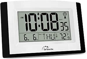 WallarGe Digital Wall Clock,Autoset Atomic Clock with Temperature and Date,Battery Operated Alarm Clock,Large Digital Display,Easy to Read Day of The Week.(No Backlight)