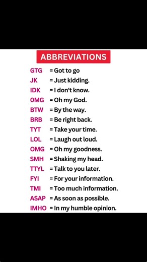 common chatting abbreviations | GenZ daily use chat shortcut for your reference #homophones #chat