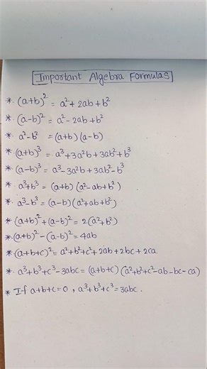 IMPORTANT ALGEBRA FORMALS || ALGEBRA FORMALS|| ARITHMETIC || NUMBER SYSTEM