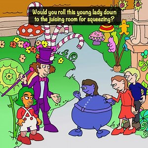 Willy Wonka sending violet who turned violet to the juicing room for squeezing. Uh-oh, theres a bit of a problem. An Underwear Dog Cartoon. #violetfromwillywonka #verucasalt #willywonka #juicingroom #charlieandthechocolatefactory #charlieandthechoclatefactory #wonka #wonkachocolate #oompaloompa #independentanimation #oompaloompas #oompaloompatiktok https://underweardog.com