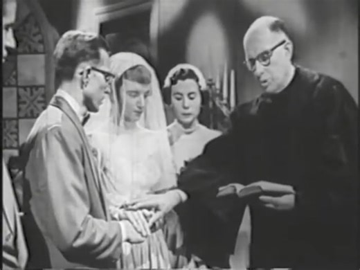 Here's another episode of "Bride and Groom" on CBS (14 minutes, air date August 18, 1952). Rosemary and Max share their story and get married on TV. Lots of sponsor gifts for the happy couple. | Midcentury Fashion