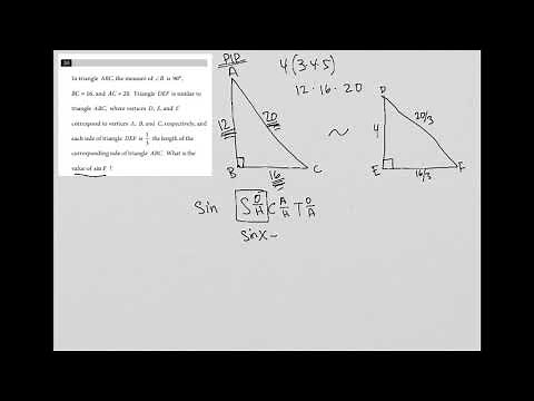 In triangle ABC, the measure of angle B is 90 degrees, BC = 16, and AC = 20. Triangle DEF is....