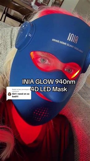 Replying to @lacy jennings Finally tried LED therapy and went straight for the INIA GLOW 940nm 4D LED Mask — and I get the hype now. This upgraded mask features Dual NIR 850 940nm for deeper skin repair, visible firming, and long-term radiance. The 4D contour fit hugs the jawline and under-chin for full coverage (no missed areas), with 320 high-density LEDs for stronger, more even light therapy. Bonus: built-in CryoCooling pads help instantly depuff and calm tired skin. It’s wireless, clinic-gra