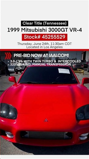 🇯🇵This 1999 Mitsubishi 3000GT VR-4 is ready to get back on the road 🏎️ bid now at iaai.com!