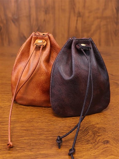 Genuine Leather Drawstring Coin Purse - Full-grain Cowhide Mini Money Pouch - Etsy