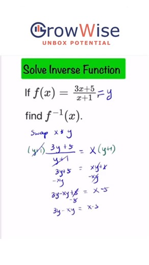 GrowWise School | Academic and STEM programs for K-12 in Dublin on Instagram: "🔄 Inverse Functions Made Simple! Ever wondered how to “reverse” a function and get back to the original value? Today’s reel breaks it down in the easiest way possible — clear steps, clean logic, and a trick you’ll never forget! ✨📘 Math becomes powerful when you understand why things work, not just how. Save this for revision and share it with a friend who needs this boost! 💙 Keywords: inverse function, math tricks,