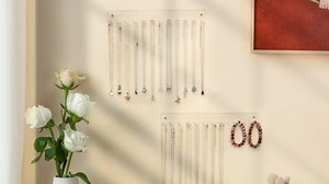 Acrylic Necklace Holder 2 Pack Wall Mounted Necklace Organizer Hanging Jewelry Organizer with 12 Hooks for Necklaces, Bracelets, Rings and Bangles Display