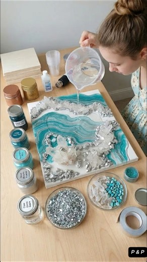 Resin Art Ocean Wave 🌊 Mixing, Pouring & Crystal Decoration Satisfying ASMR Process