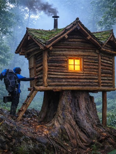 Building a Shelter on a Giant Tree Stump