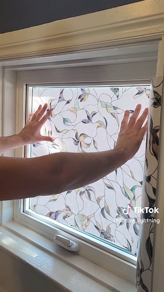 Stain Glass window sticker installation #diy #stainglass #stainglasssticker #homedepot #privacy #beforeandafter #fyp #foryou #boopin #tiktokmademebuyit