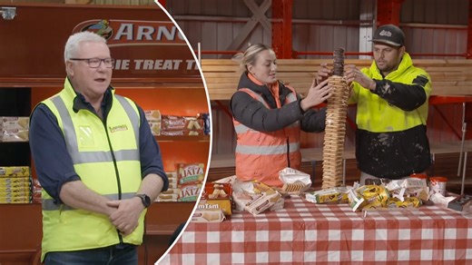 The Blockheads compete to build the tallest bikkie tower