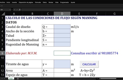 Plantilla Excel para calcular el tirante normal según Manning y Chezy#hidráulicadecanales #flujouniforme #ingenieríacivil #ingenieríahidráulica