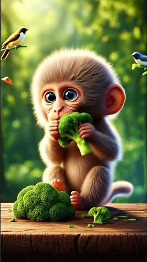 🐵 Baby Monkey Eating Broccoli 🥦😂 | Cute & Funny Monkey Video | #Shorts