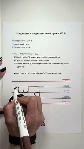 Learn to write 'home' in Punjabi, which is 'ghar / ਘਰ'