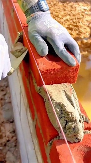 Leveling and Arranging Red Bricks Using a Leveling String #shorts