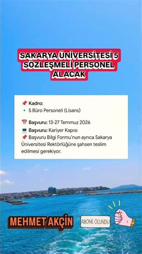SAKARYA ÜNİVERSİTESİ 5 SÖZLEŞMELİ PERSONEL ALACAK #2026#personelalımı
