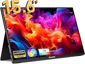 XGaming Portable Monitor 15.6 Inch 1080P FHD IPS USB-C Laptop Monitor, HDMI Computer Display w/Smart Cover & Speakers, Ultra Slim HDR Gaming External Screen for Laptop PC Phone Mac Xbox PS4 Switch