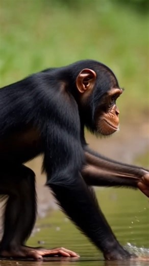 The Chimp hunts for fish. #fish #chimpanzee #wildlife #food #adventure
