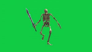 Download Skeleton running with holding a sword front view 3d animation loop isolated on green screen background for free