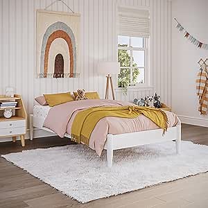 AFI, Pasadena 14" Twin Wood Mid Century Modern Low Profile Platform Bed, White