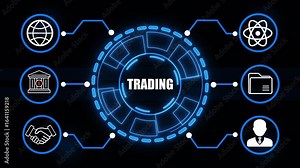 Global Trade Network Diagram with TRADING Text and Connected Icons technology digital . 4k video