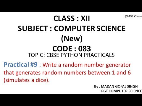 XII - CS Practical #9 : Write a random no generator that generates random no b/w 1 to 6 (like dice)