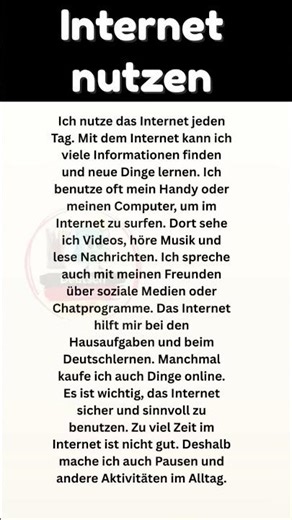 Internet nutzen auf Deutsch (A1–A2) | Einfacher deutscher Text + Alltagssätze